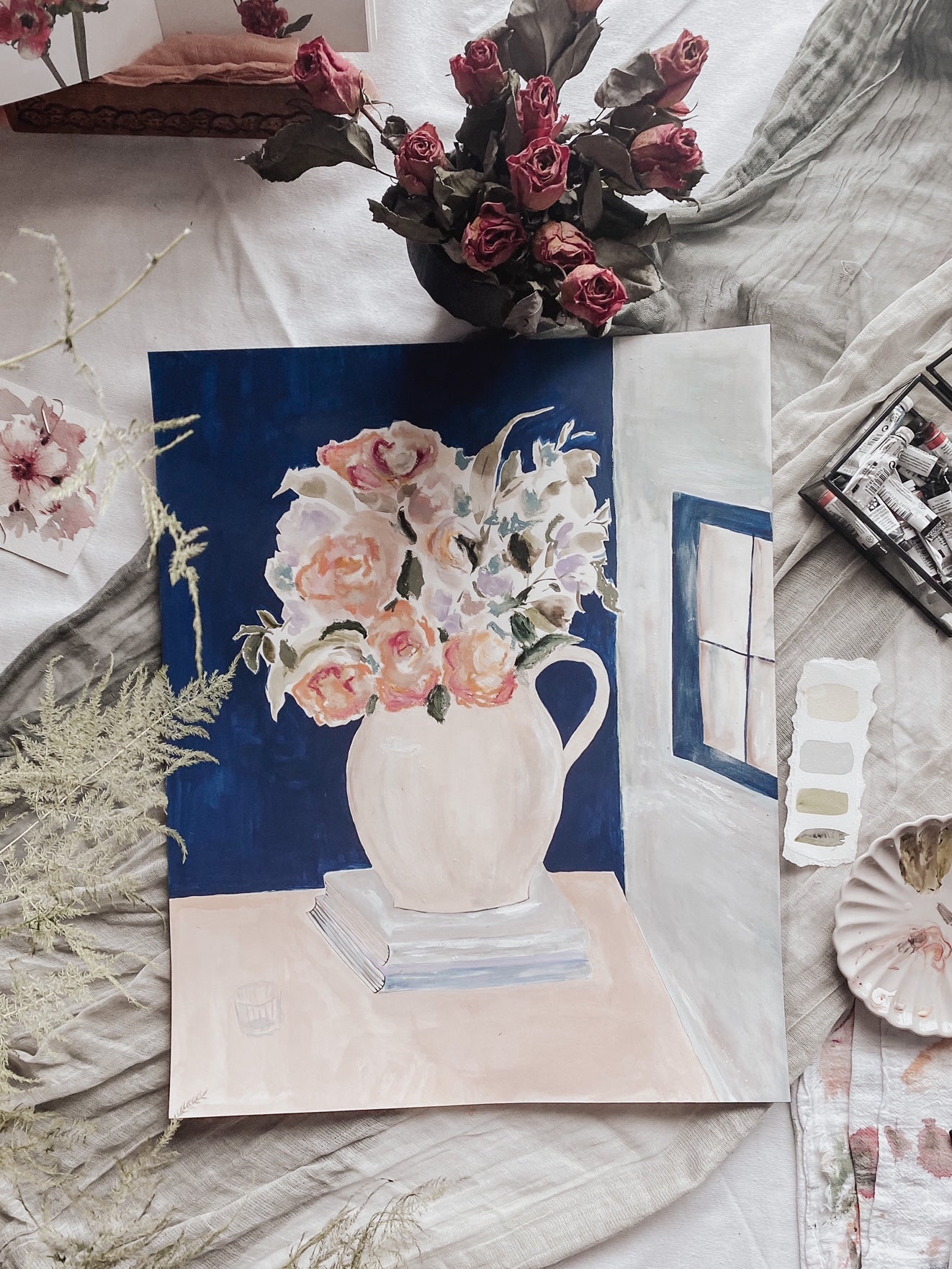 Custom Watercolor & Gouache Floral Fine Art