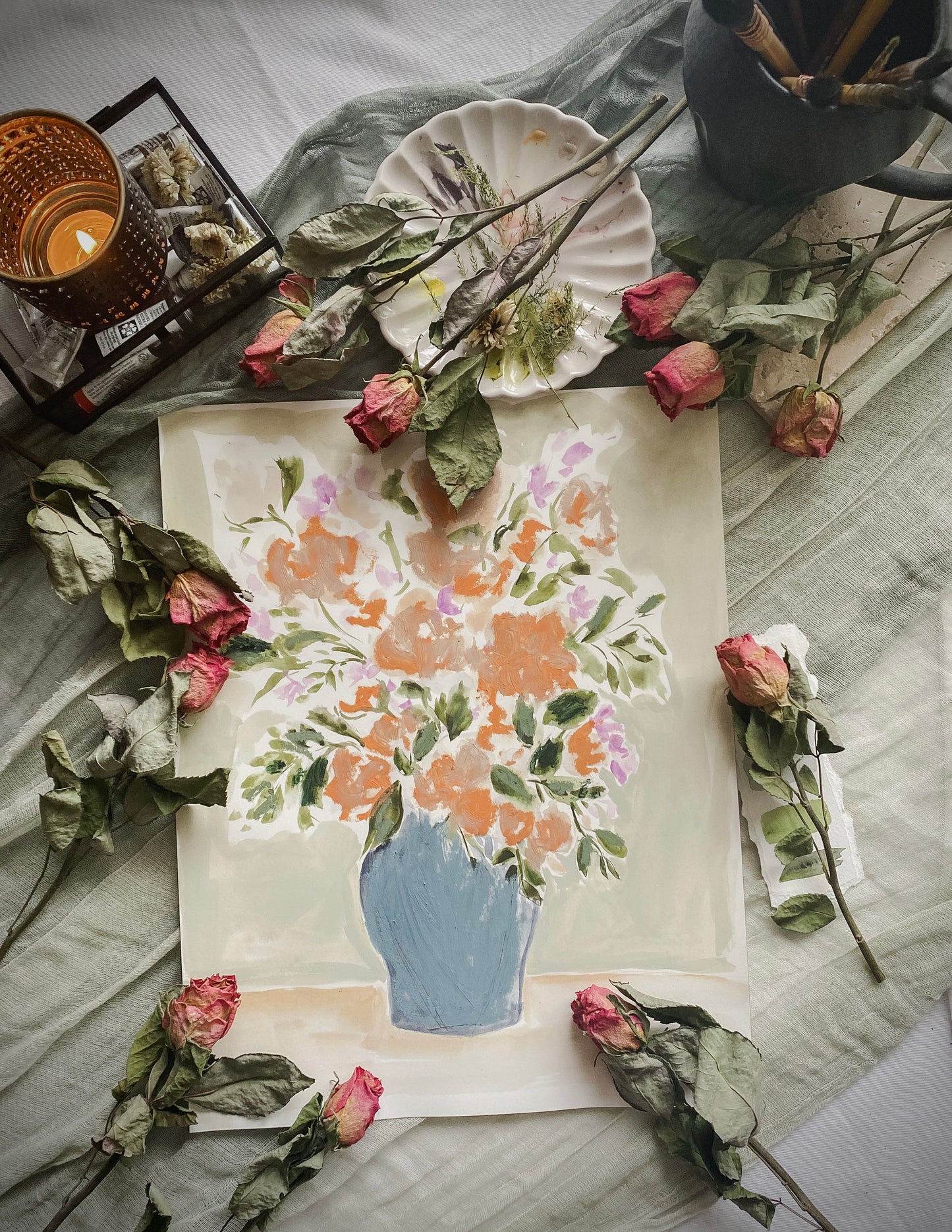 Custom Watercolor & Gouache Floral Fine Art